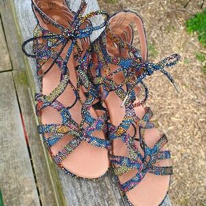 Kenneth Cole Gentle Souls Break My Heart Metallic Embossed Gladiator Sandal